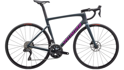 Black and purple Specialized bicycle on a white background