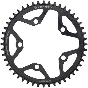Wolf Tooth 110 BCD Cyclocross and Road Chainring - 48t, 110 BCD, 5-Bolt, Drop-Stop, 10/11/12-Speed Eagle and Flattop Compatible, Black