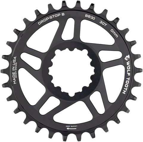 Wolf Tooth Direct Mount Chainring - 30t, SRAM Direct Mount, Drop-Stop B, For BB30 Short Spindle Cranksets, 0mm Offset, Black