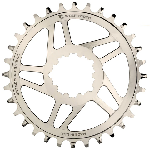 Wolf Tooth Direct Mount Chainring - 32t, SRAM Direct Mount, For SRAM 3-Bolt Boost Cranks, Use Hyperglide+ Chain, Nickel Plated